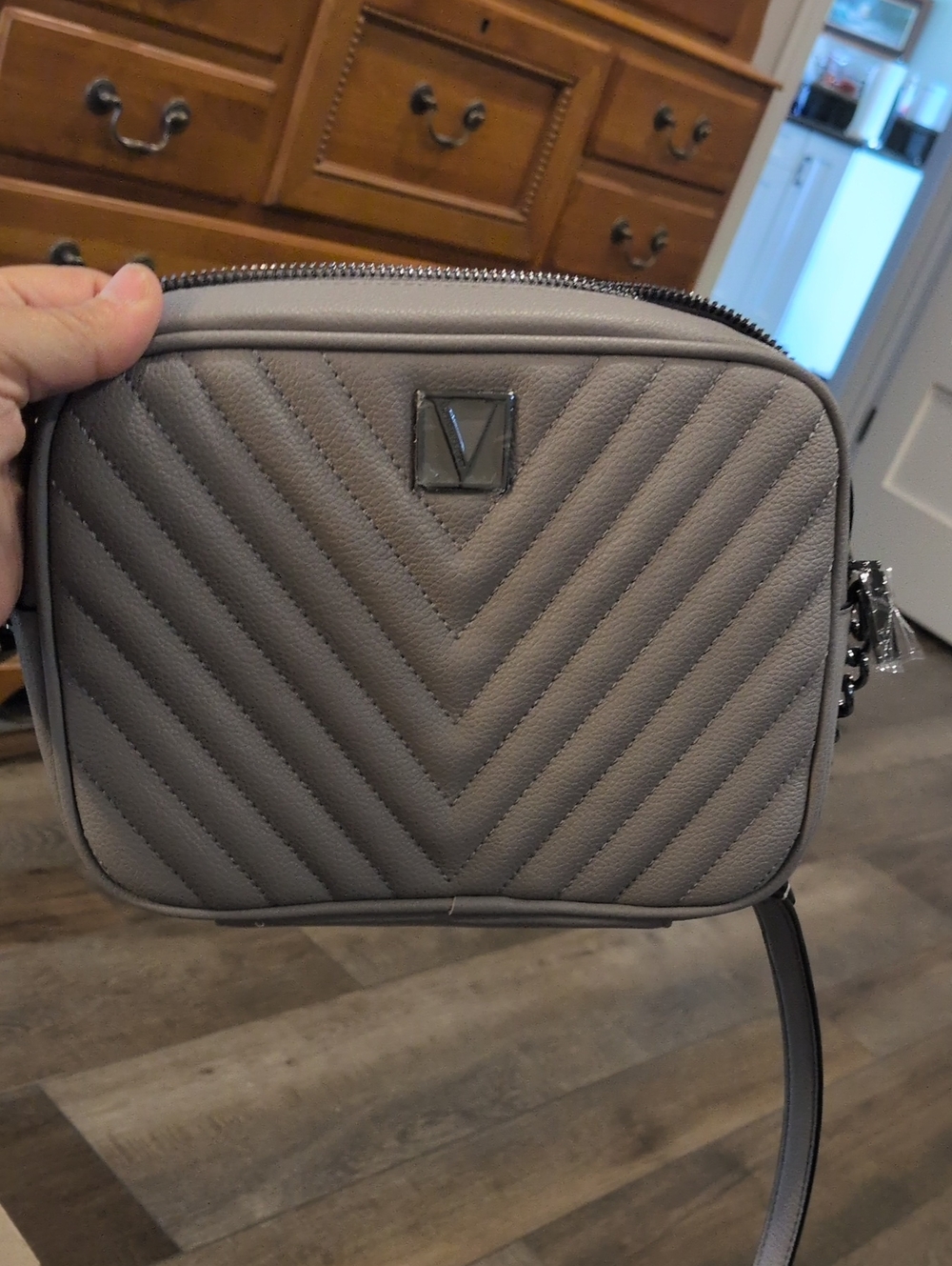 Victoria's Secret Quilted Gray Chevron Crossbody Bag